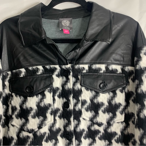 NWT Vince Camuto Textured Houndstooth & Faux Leather Button Down Jacket - Picture 4 of 12